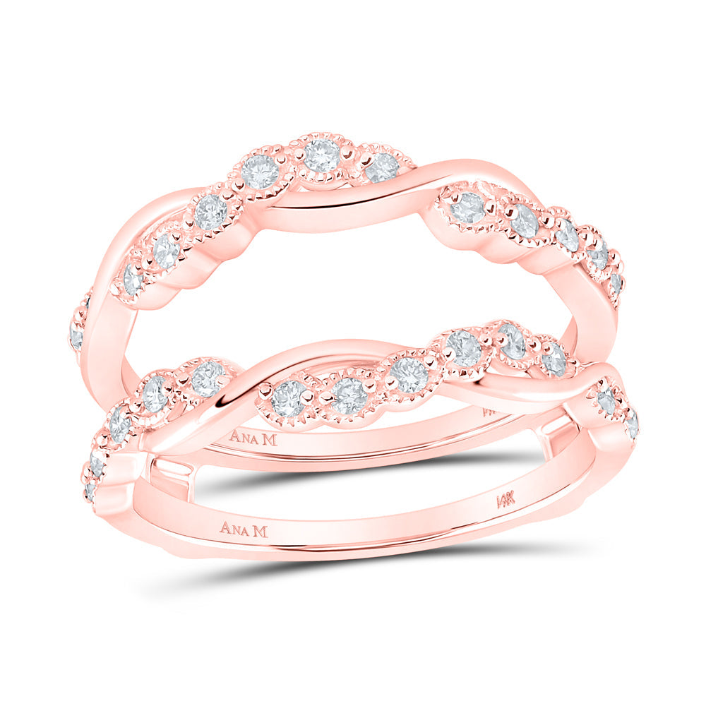 14kt Rose Gold Womens Round Diamond Wrap Enhancer Wedding Band 1/3 Cttw