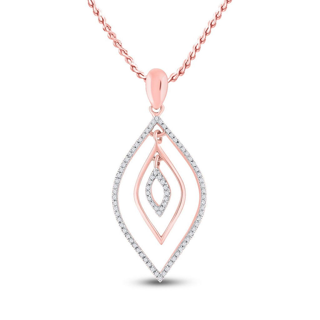 10kt Rose Gold Womens Round Diamond Triple Nested Oval Outline Pendant 1/4 Cttw