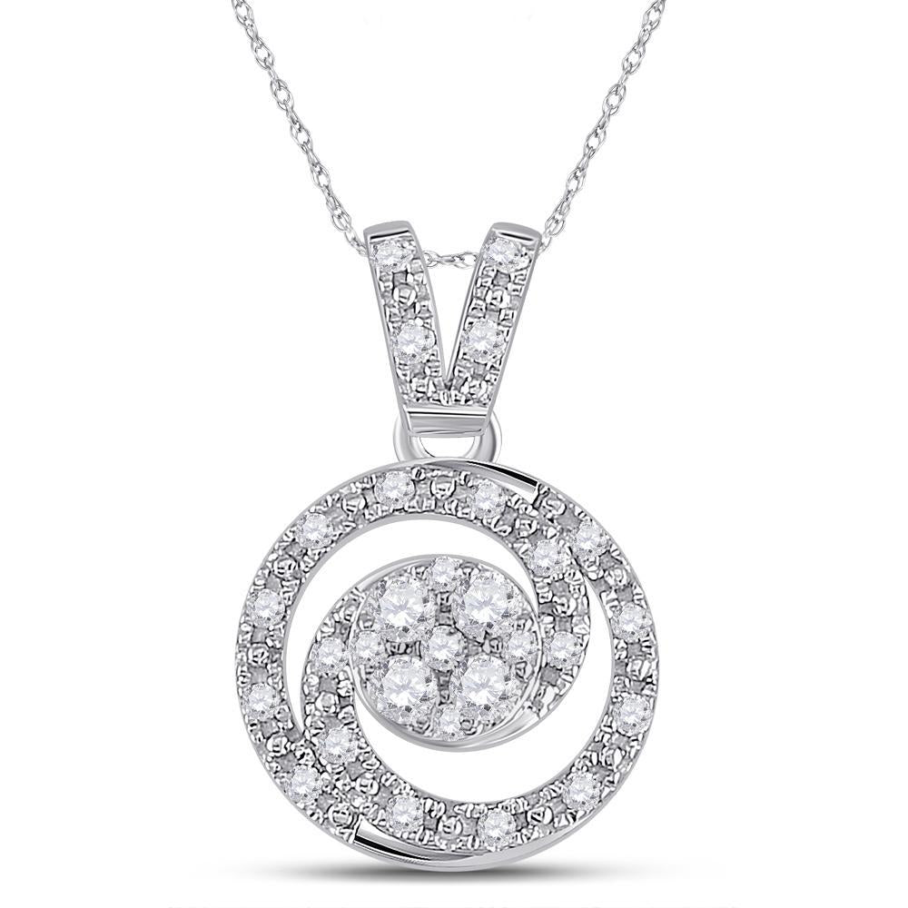 14kt White Gold Womens Round Diamond Circle Swirl Cluster Pendant 1/5 Cttw