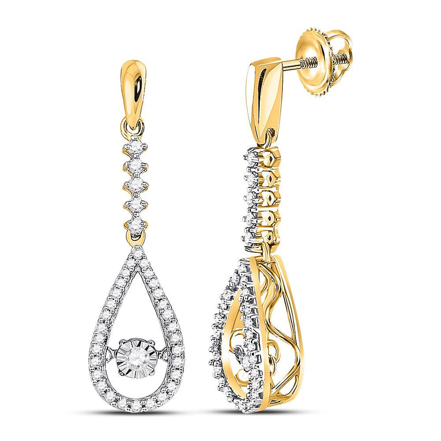10kt White Gold Womens Round Diamond Moving Twinkle Teardrop Dangle Earrings 1/5 Cttw
