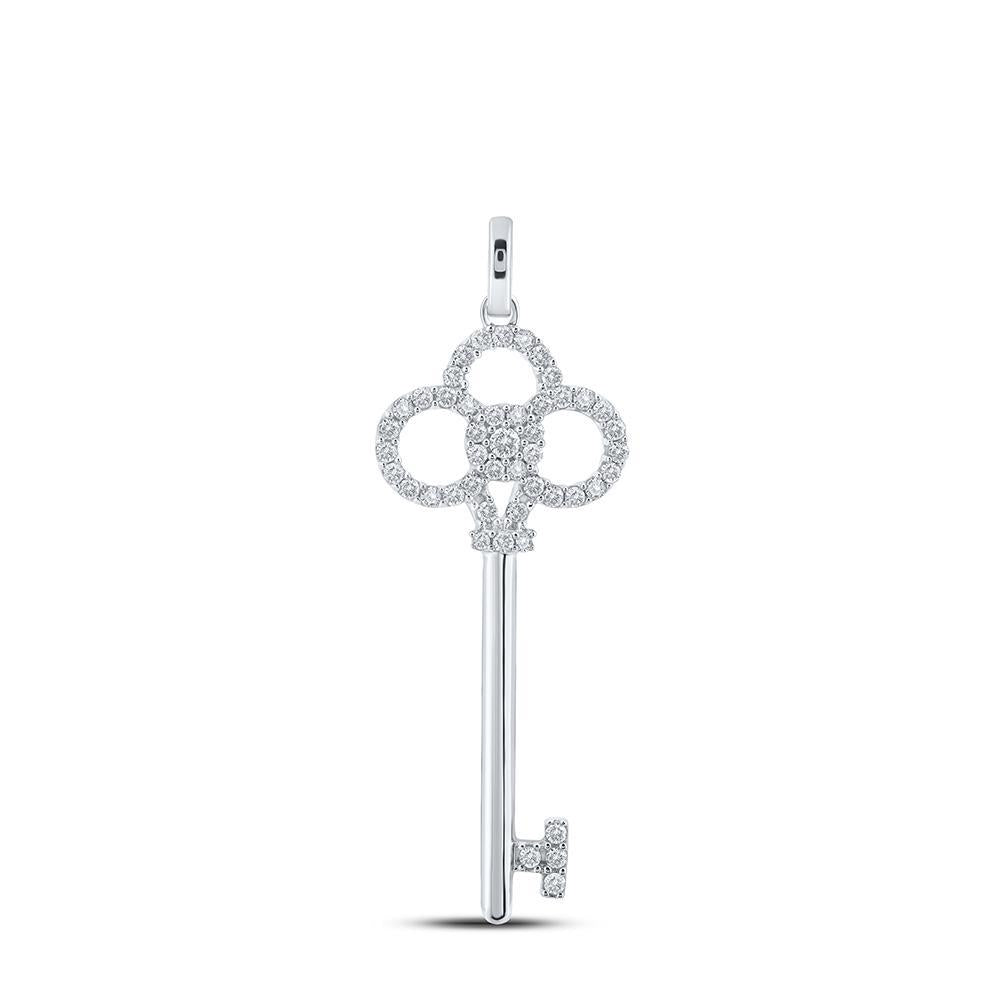14kt White Gold Womens Round Diamond Trefoil Key Pendant 1/2 Cttw