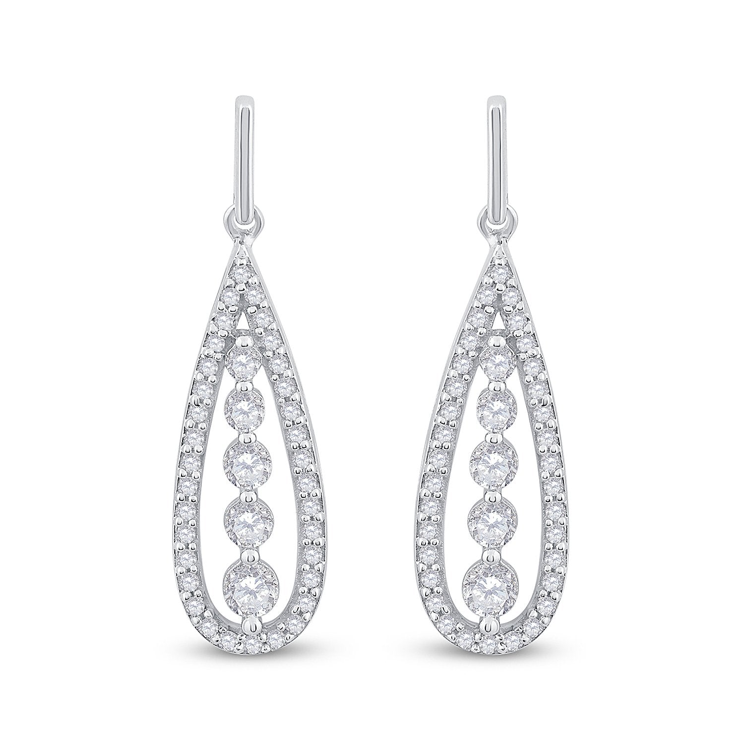 14kt White Gold Womens Round Diamond Teardrop Dangle Earrings 3/4 Cttw
