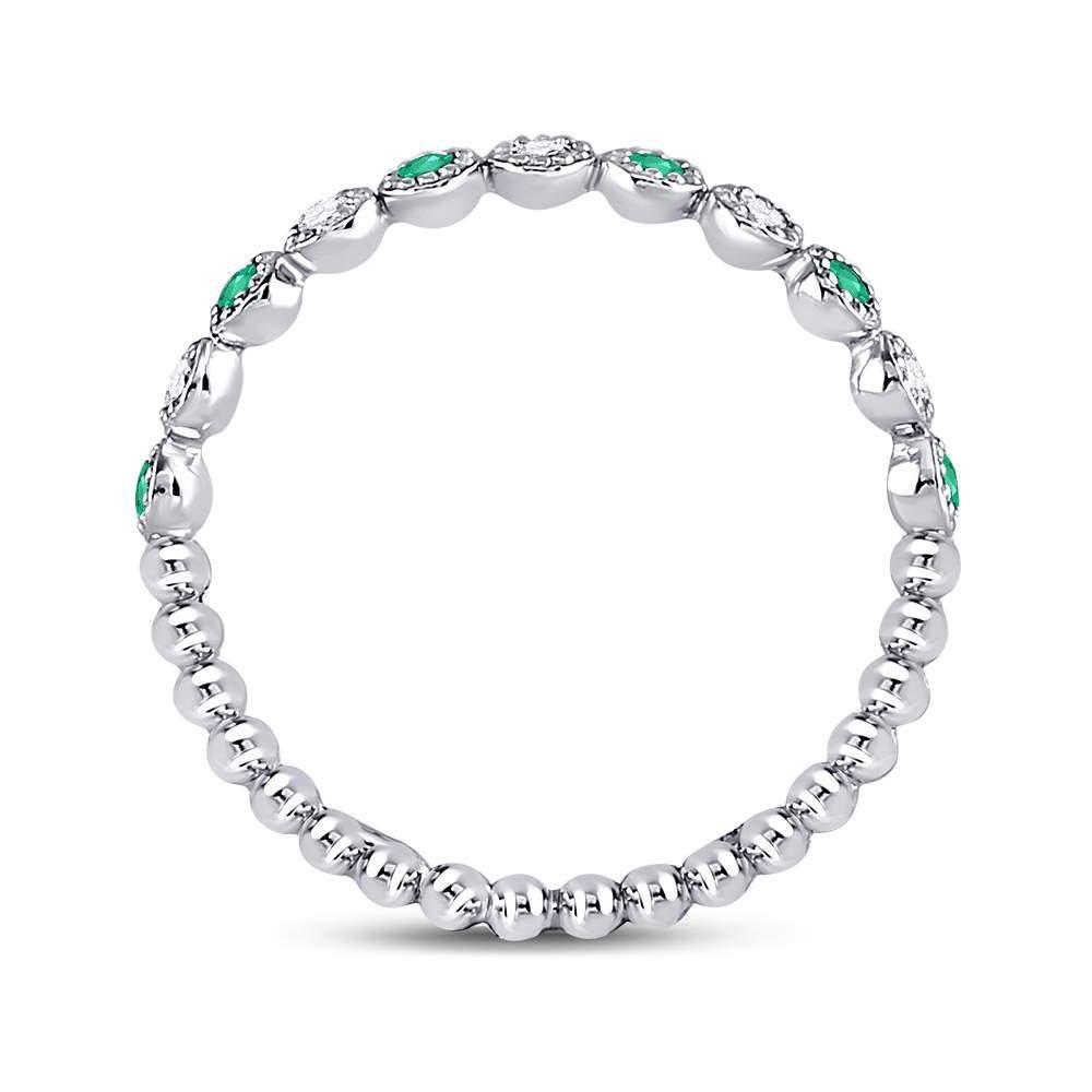 10kt White Gold Womens Round Emerald Diamond Dot Stackable Band Ring 1/6 Cttw