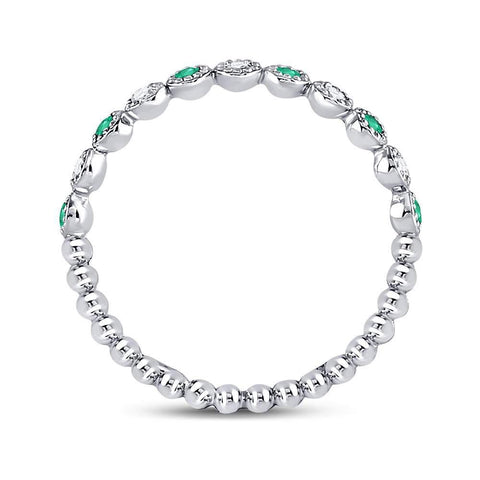 10kt White Gold Womens Round Emerald Diamond Dot Stackable Band Ring 1/6 Cttw