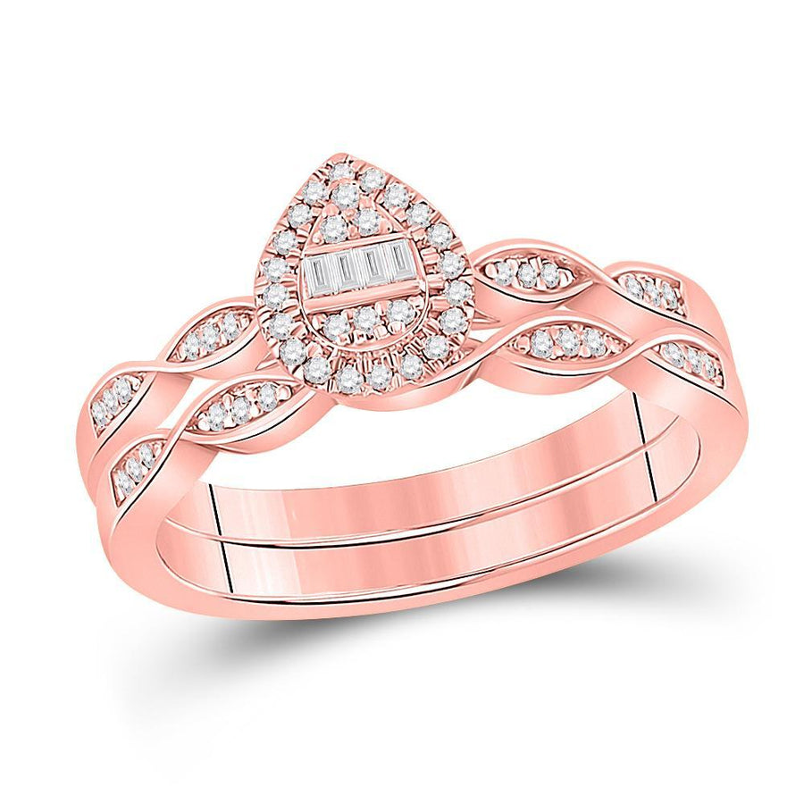 10kt Rose Gold Baguette Diamond Bridal Wedding Ring Band Set 1/5 Cttw
