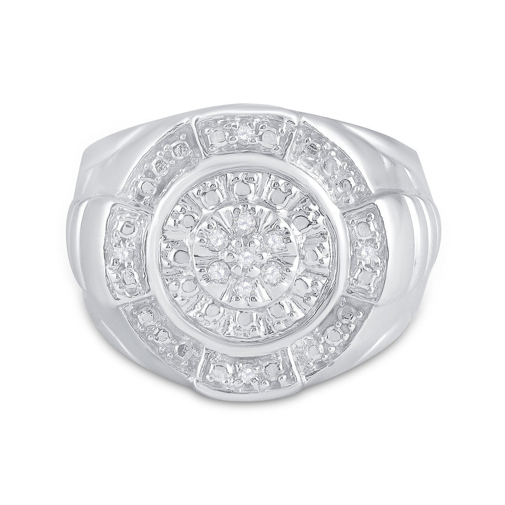 Sterling Silver Mens Round Diamond Circle Cluster Fashion Ring 1/10 Cttw