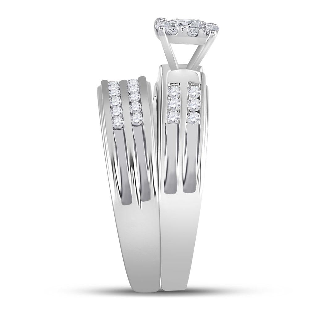 10kt White Gold His Hers Round Diamond Cluster Matching Wedding Set 1-1/5 Cttw