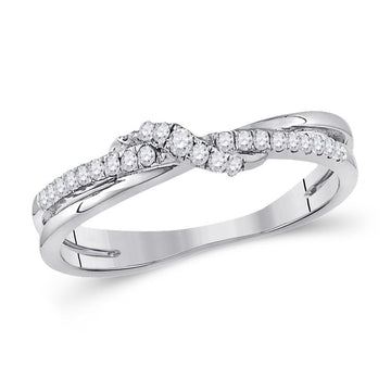 10kt White Gold Womens Round Diamond Crossover Stackable Band Ring 1/6 Cttw
