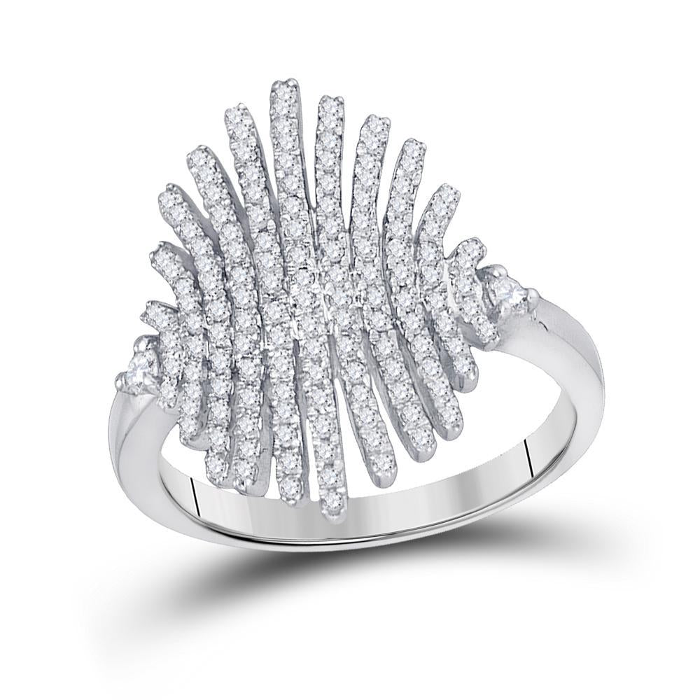 10k White Gold Round Pave-set Diamond Womens Wide Luxury Cocktail Band Ring 1/2 Cttw