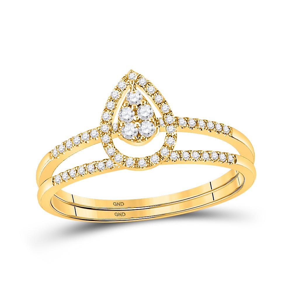 14kt Yellow Gold Round Diamond Bridal Wedding Ring Band Set 1/5 Cttw