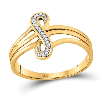 10kt Yellow Gold Womens Round Diamond Vertical Infinity Strand Ring 1/20 Cttw