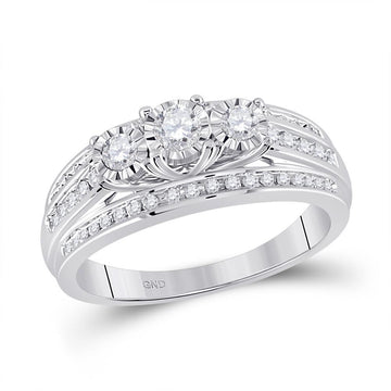 10kt White Gold Round Diamond 3-stone Bridal Wedding Engagement Ring 1/2 Cttw