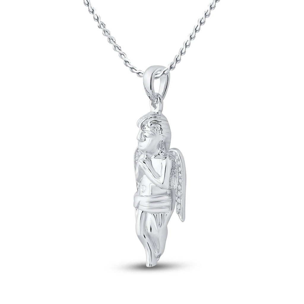 Sterling Silver Mens Round Diamond Angel Charm Pendant 1/20 Cttw
