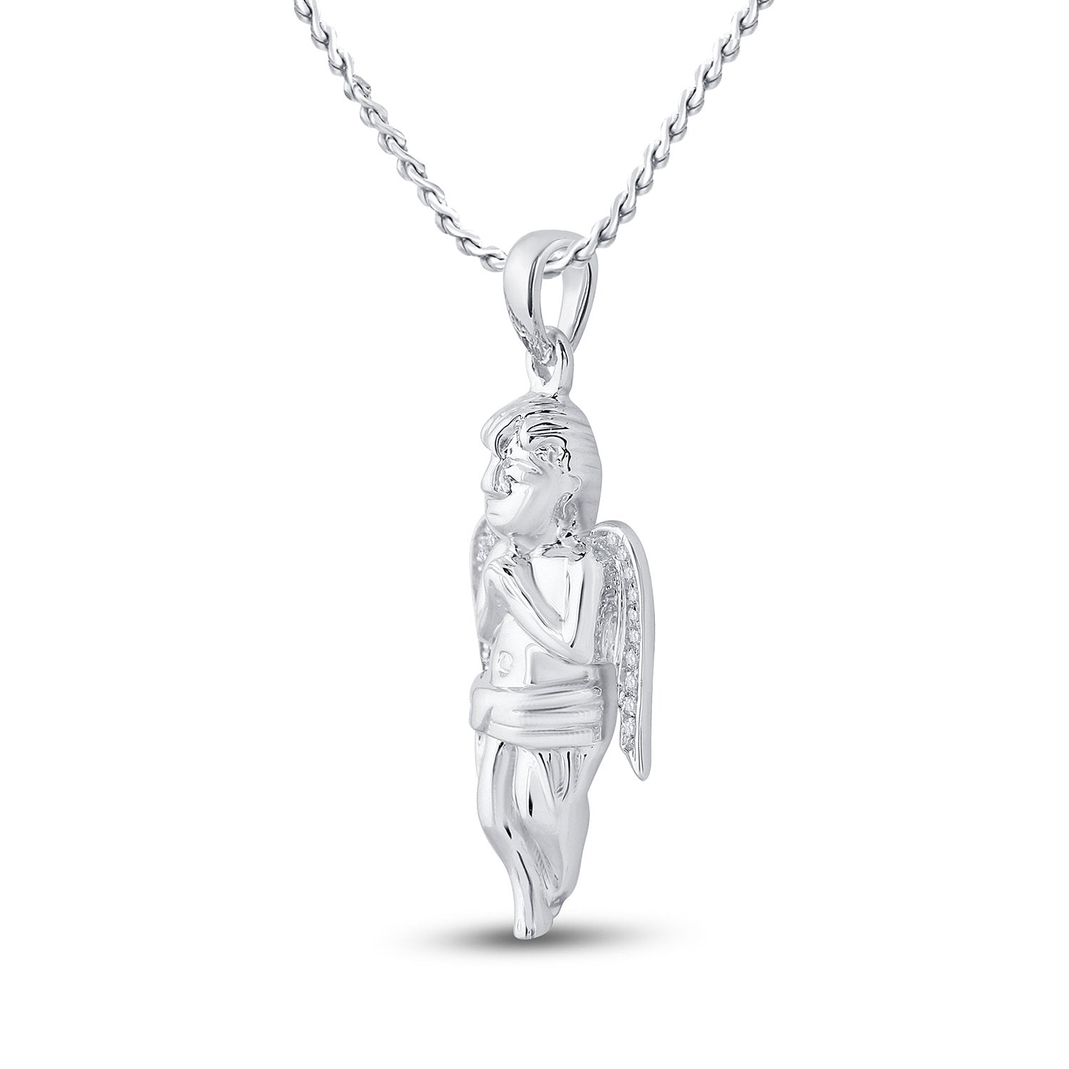 Sterling Silver Mens Round Diamond Angel Charm Pendant 1/20 Cttw