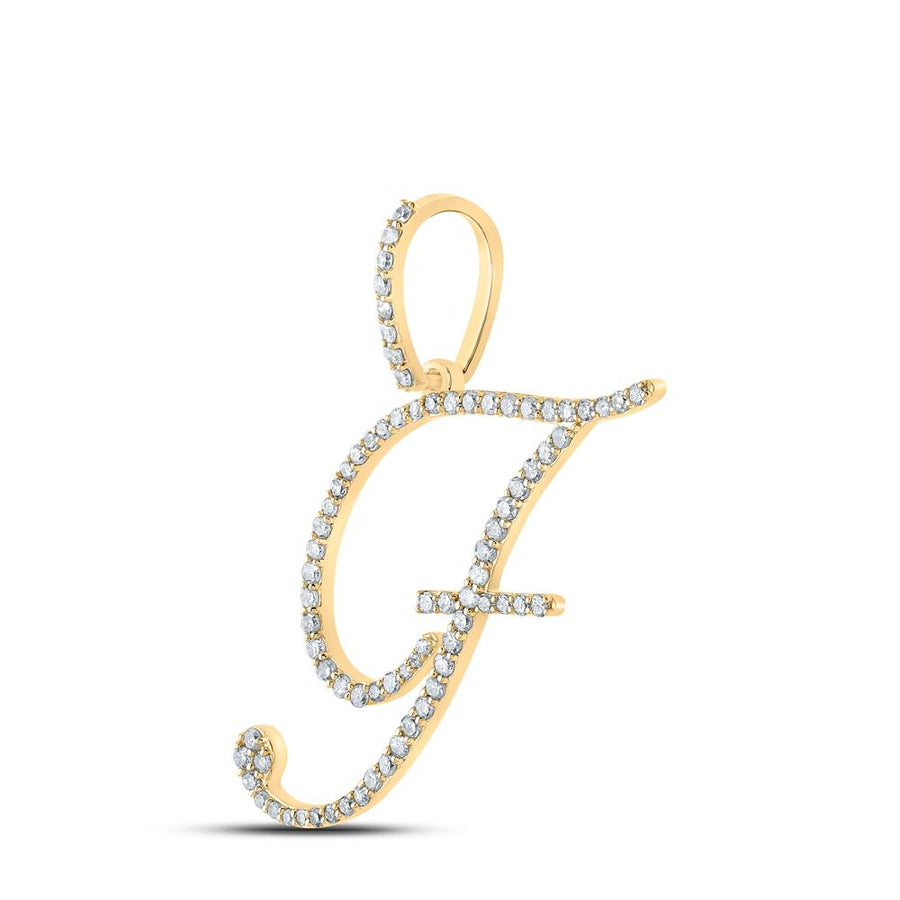 10kt Yellow Gold Womens Round Diamond F Initial Letter Pendant 1/2 Cttw