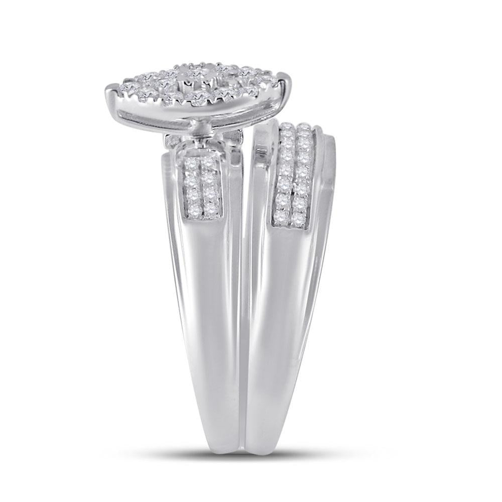10kt White Gold His Hers Round Diamond Cluster Matching Wedding Set 1/3 Cttw