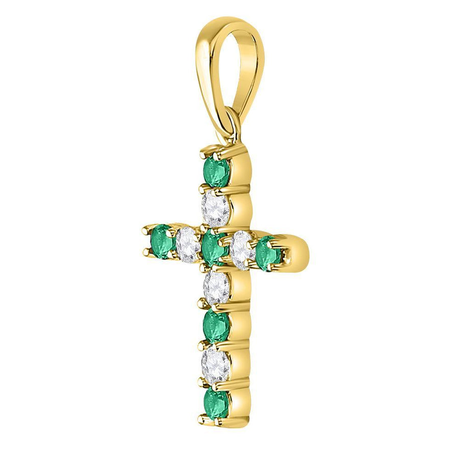 10kt Yellow Gold Womens Round Synthetic Emerald Cross Pendant 1/3 Cttw