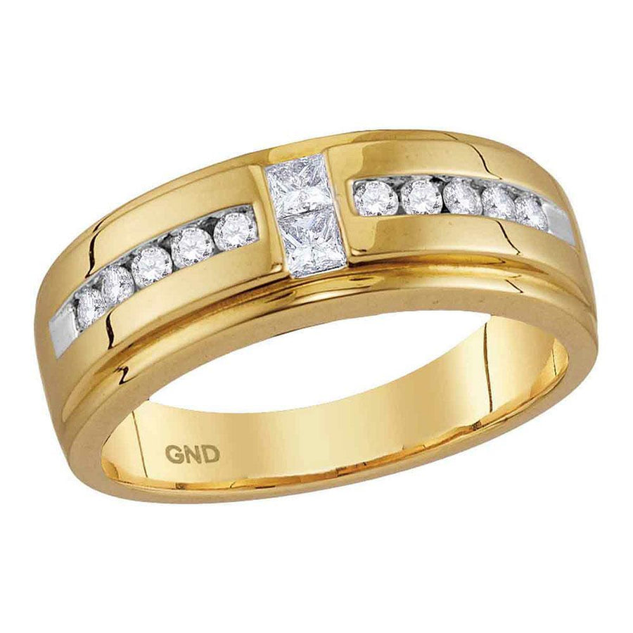 10kt Yellow Gold Mens Princess Diamond Wedding 2-Stone Band Ring 1/2 Cttw