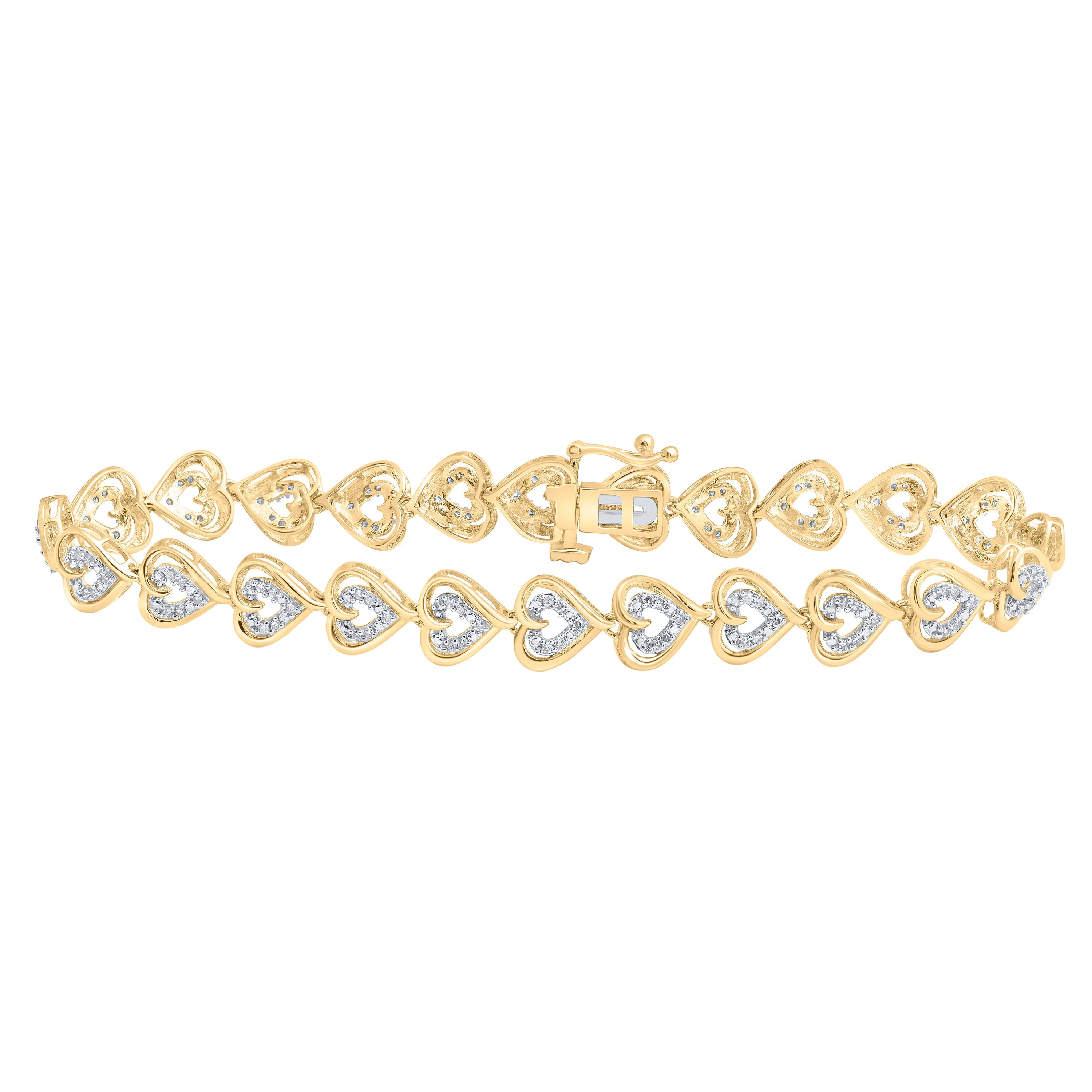 10kt Yellow Gold Womens Round Diamond Heart Bracelet 1/2 Cttw