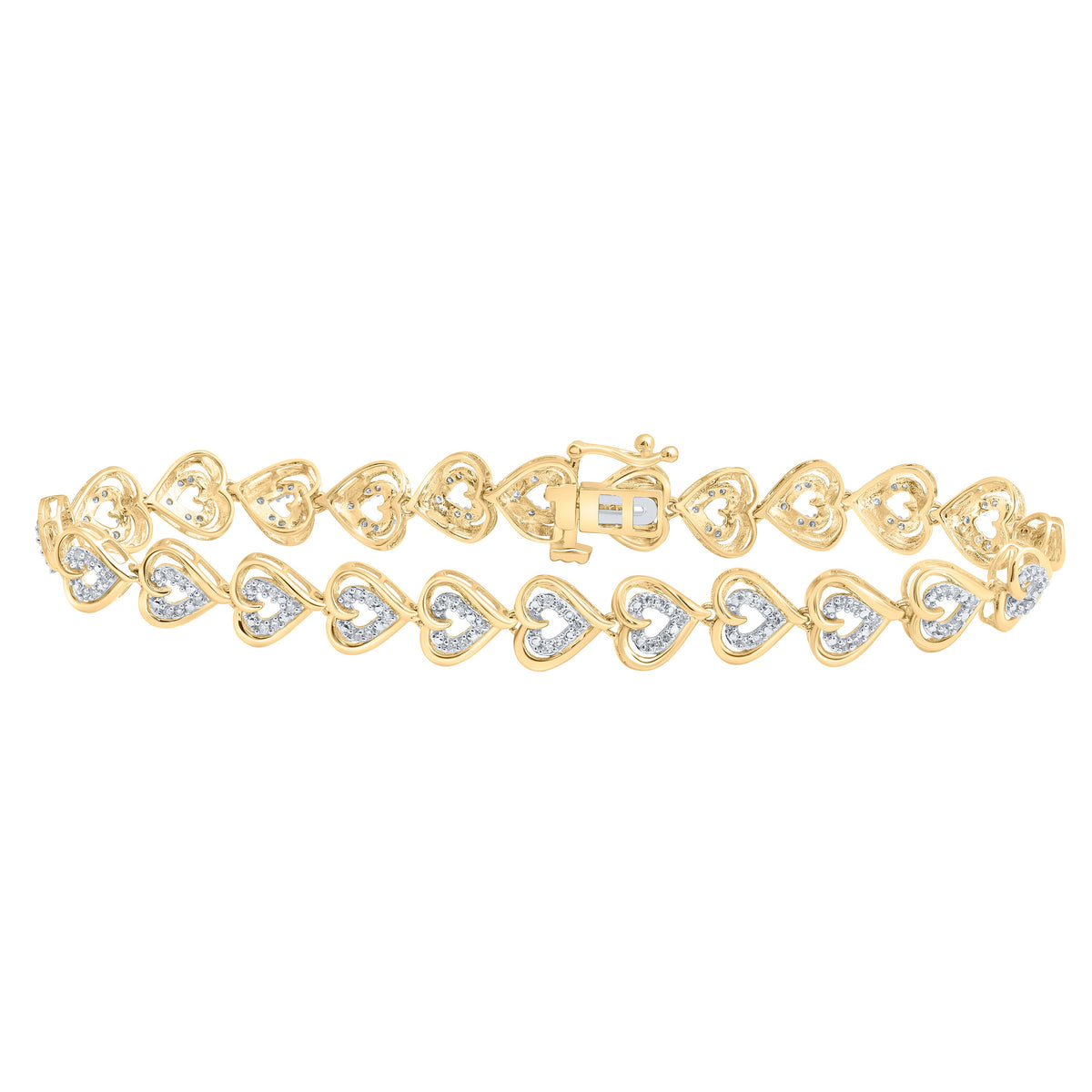 10kt Yellow Gold Womens Round Diamond Heart Bracelet 1/2 Cttw