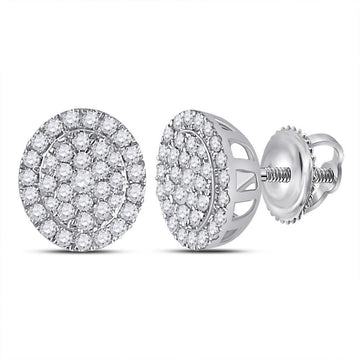 10kt White Gold Womens Round Diamond Cluster Earrings 1/2 Cttw