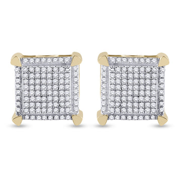 10kt Yellow Gold Mens Round Diamond Square Earrings 1/3 Cttw