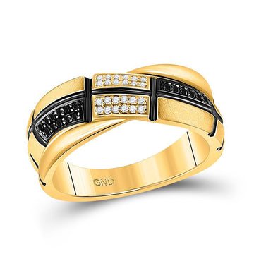 14kt Yellow Gold Womens Round Black Color Enhanced Diamond Band Ring 1/10 Cttw