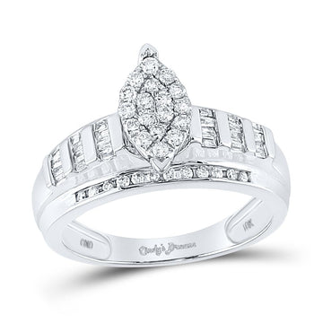 10kt White Gold Round Diamond Oval Bridal Wedding Engagement Ring 1/2 Cttw