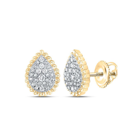 10kt Yellow Gold Womens Round Diamond Teardrop Earrings 1/4 Cttw