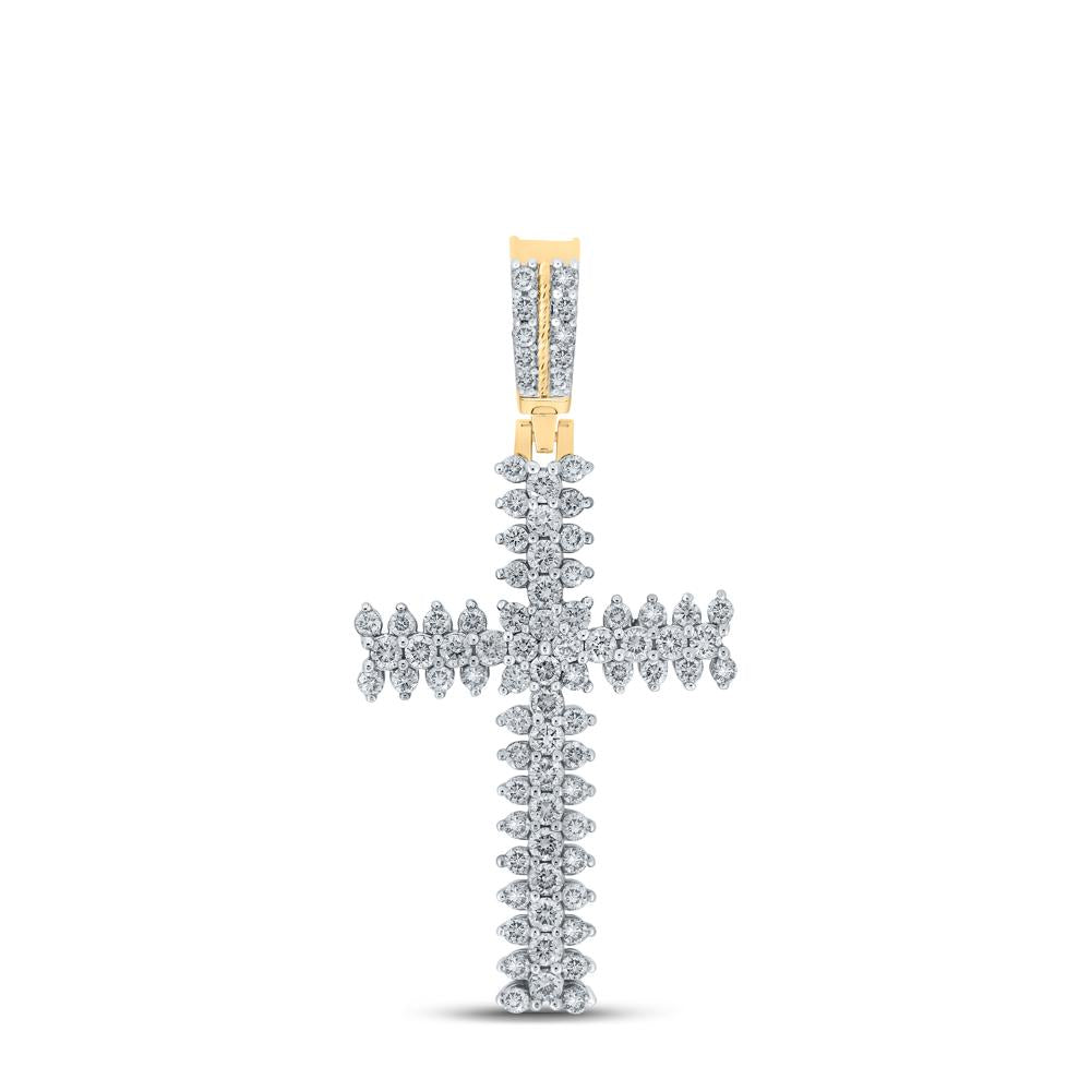 10kt Yellow Gold Mens Round Diamond Cross Charm Pendant 2-3/8 Cttw