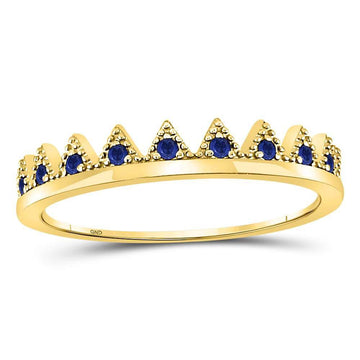 10kt Yellow Gold Womens Round Blue Sapphire Chevron Stackable Band Ring 1/10 Cttw