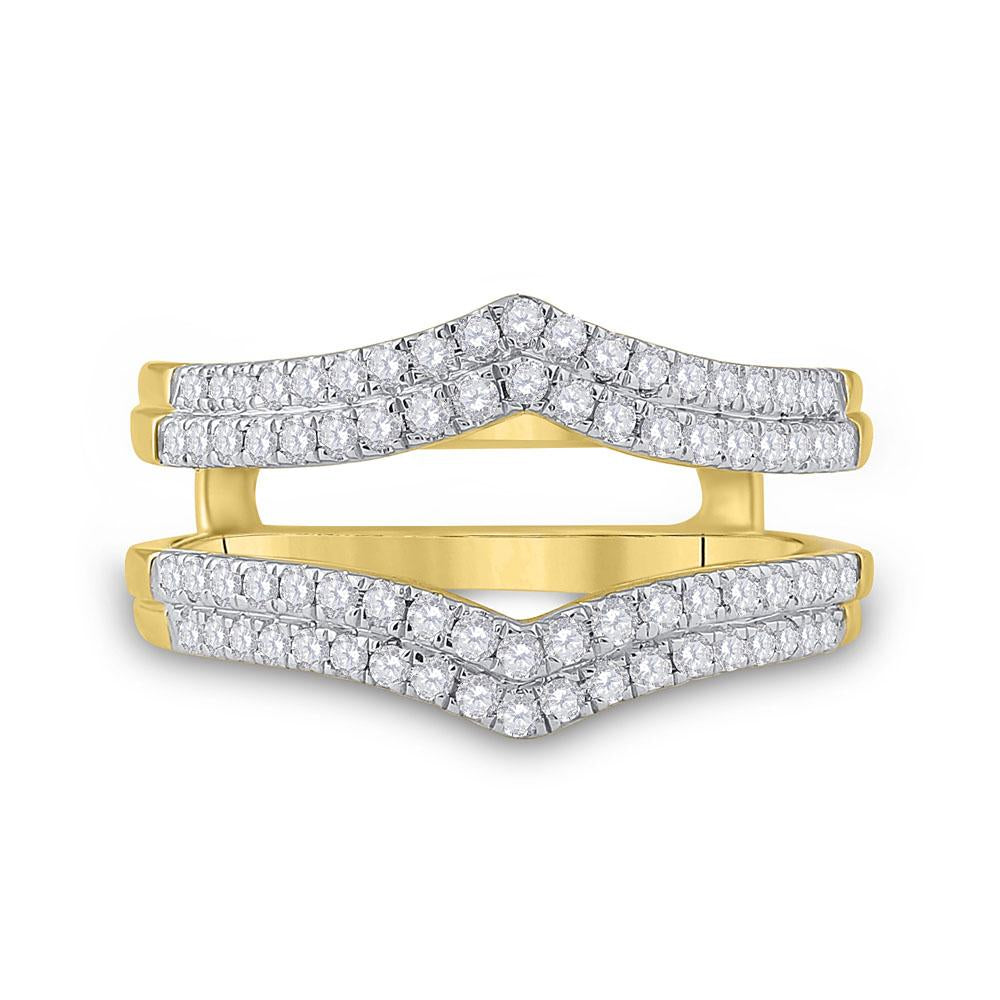 14kt Yellow Gold Womens Round Diamond Wedding Band Ring Guard Enhancer 1/2 Cttw