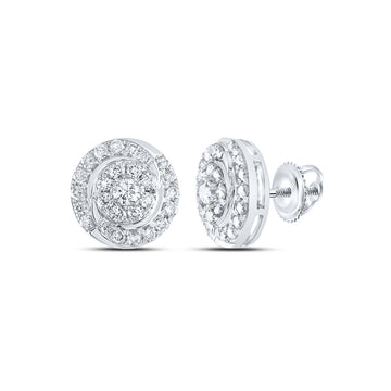 14kt White Gold Womens Round Diamond Cluster Earrings 1 Cttw