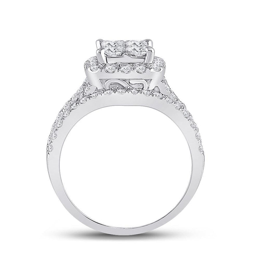 14kt White Gold Princess Diamond Cluster Bridal Wedding Engagement Ring 2 Cttw