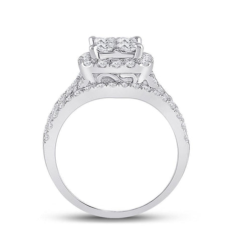 14kt White Gold Princess Diamond Cluster Bridal Wedding Engagement Ring 2 Cttw
