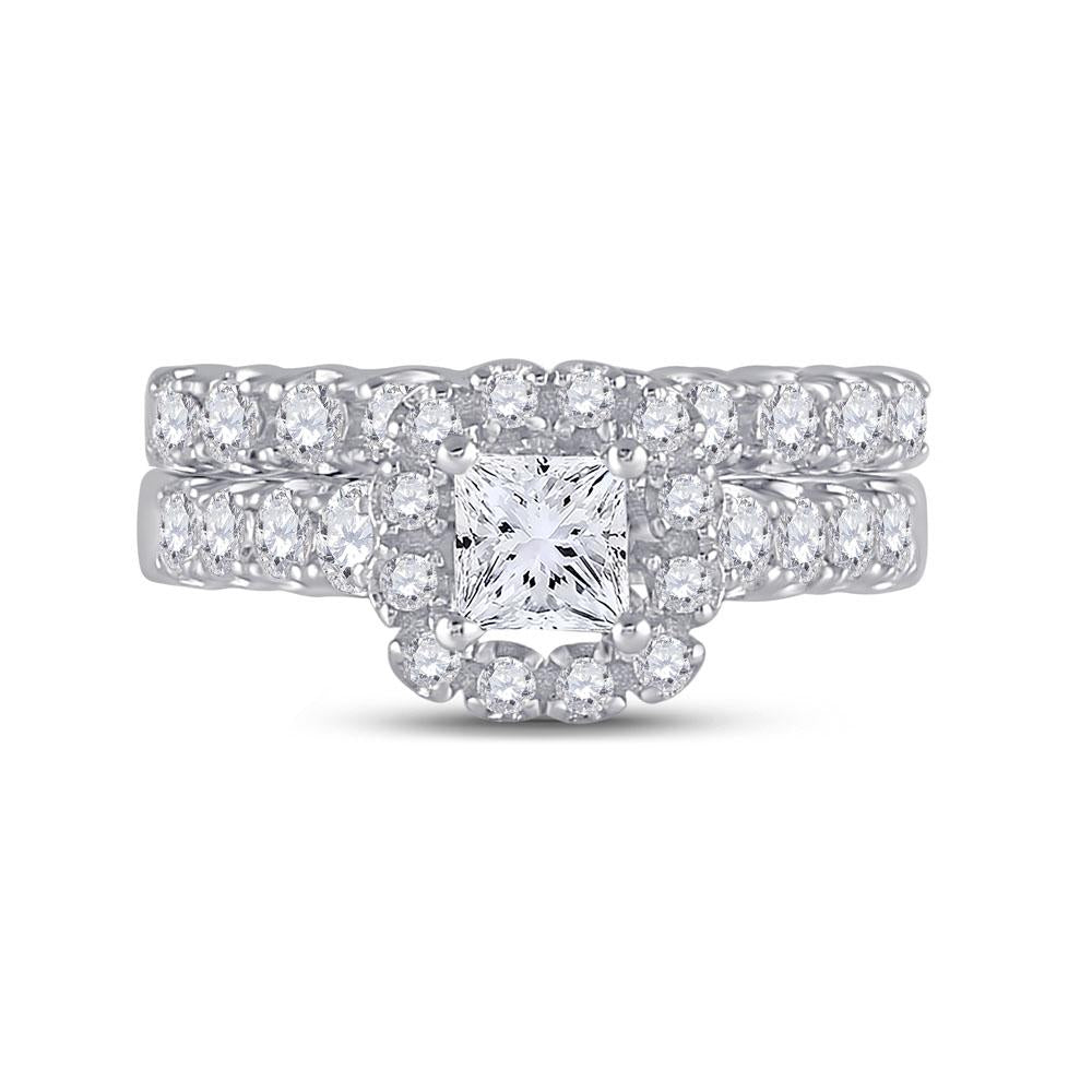 14kt White Gold Princess Diamond Bridal Wedding Ring Band Set 2 Cttw