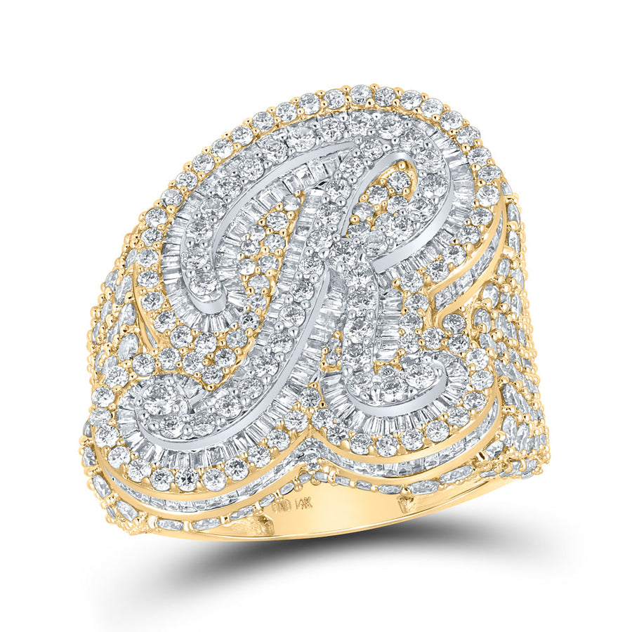 14kt Two-tone Gold Mens Round Diamond R Initial Letter Ring 8 Cttw
