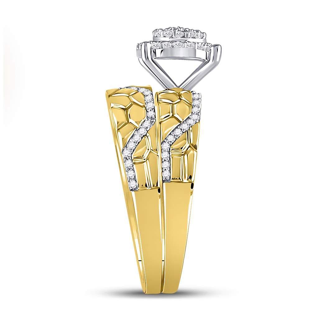 10kt Yellow Gold His Hers Round Diamond Cluster Matching Wedding Set 3/8 Cttw