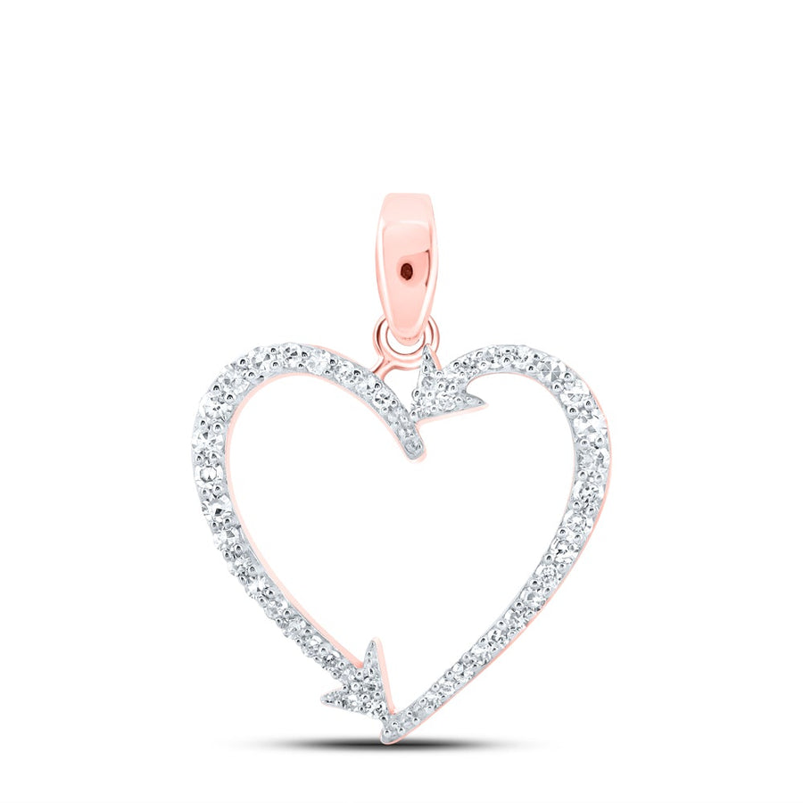 10kt Rose Gold Womens Round Diamond Arrow Heart Pendant 1/5 Cttw
