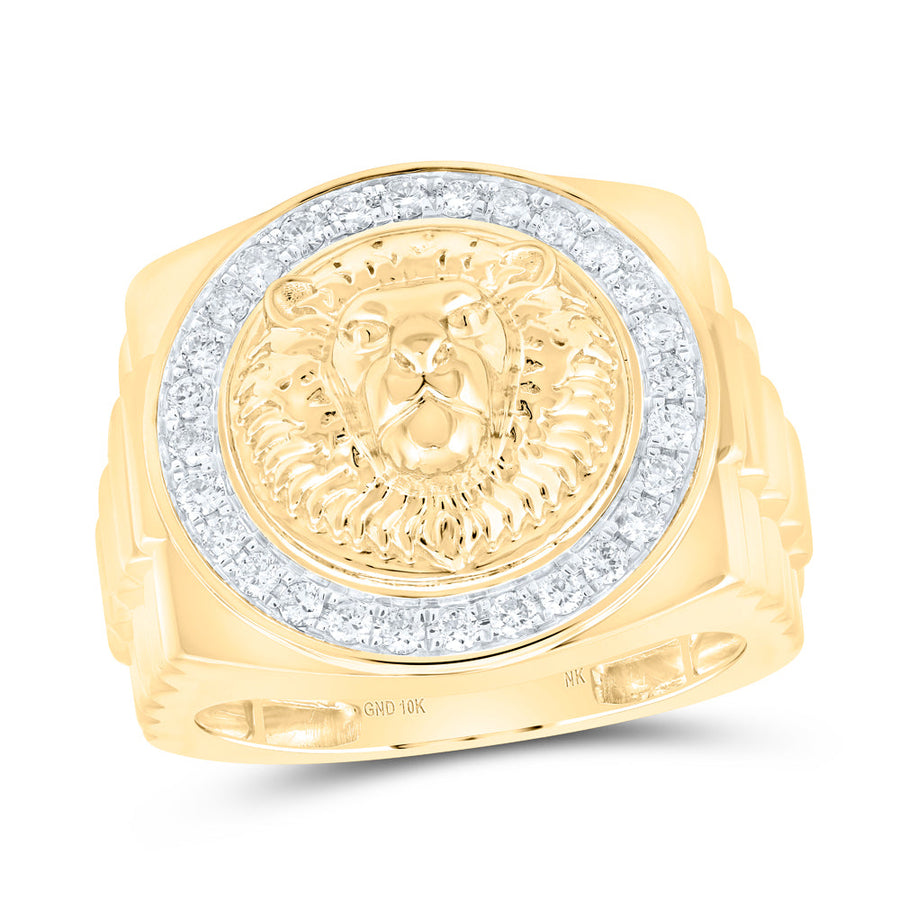 10kt Yellow Gold Mens Round Diamond Lion Face Circle Ring 1/2 Cttw