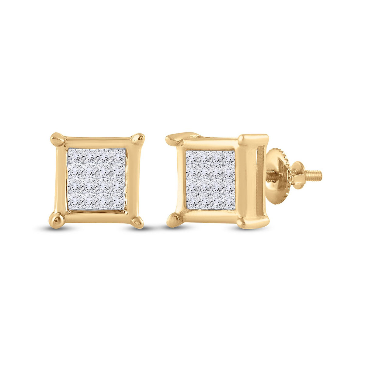 10kt Yellow Gold Womens Princess Diamond Square Earrings 1/4 Cttw