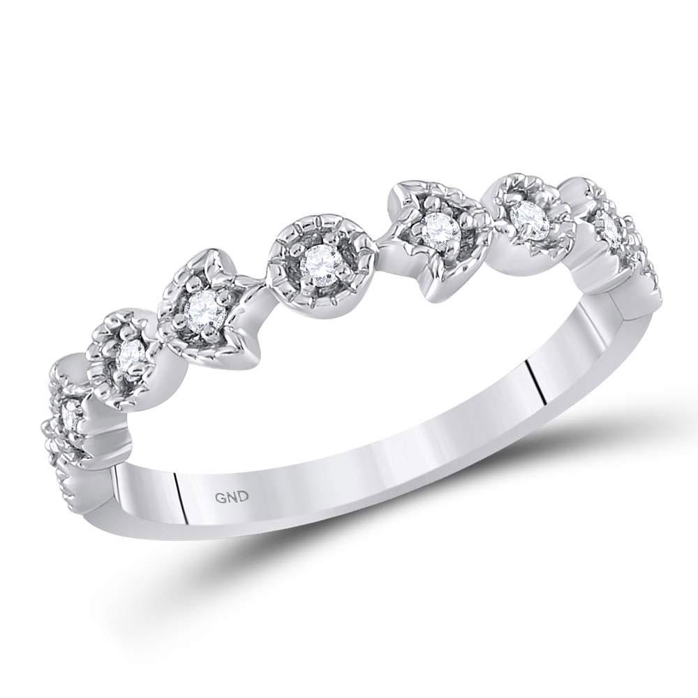 14kt White Gold Womens Round Diamond Floral Stackable Band Ring 1/10 Cttw