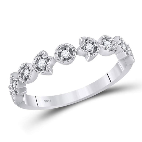 14kt White Gold Womens Round Diamond Floral Stackable Band Ring 1/10 Cttw