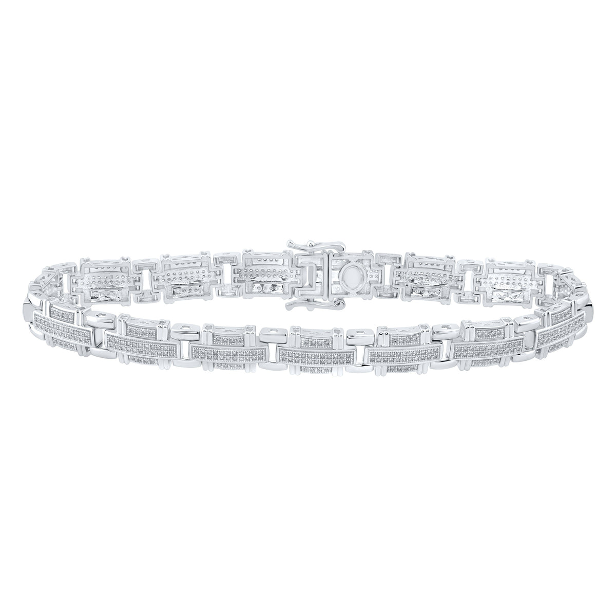 10kt White Gold Mens Round Diamond Link Bracelet 1-1/4 Cttw