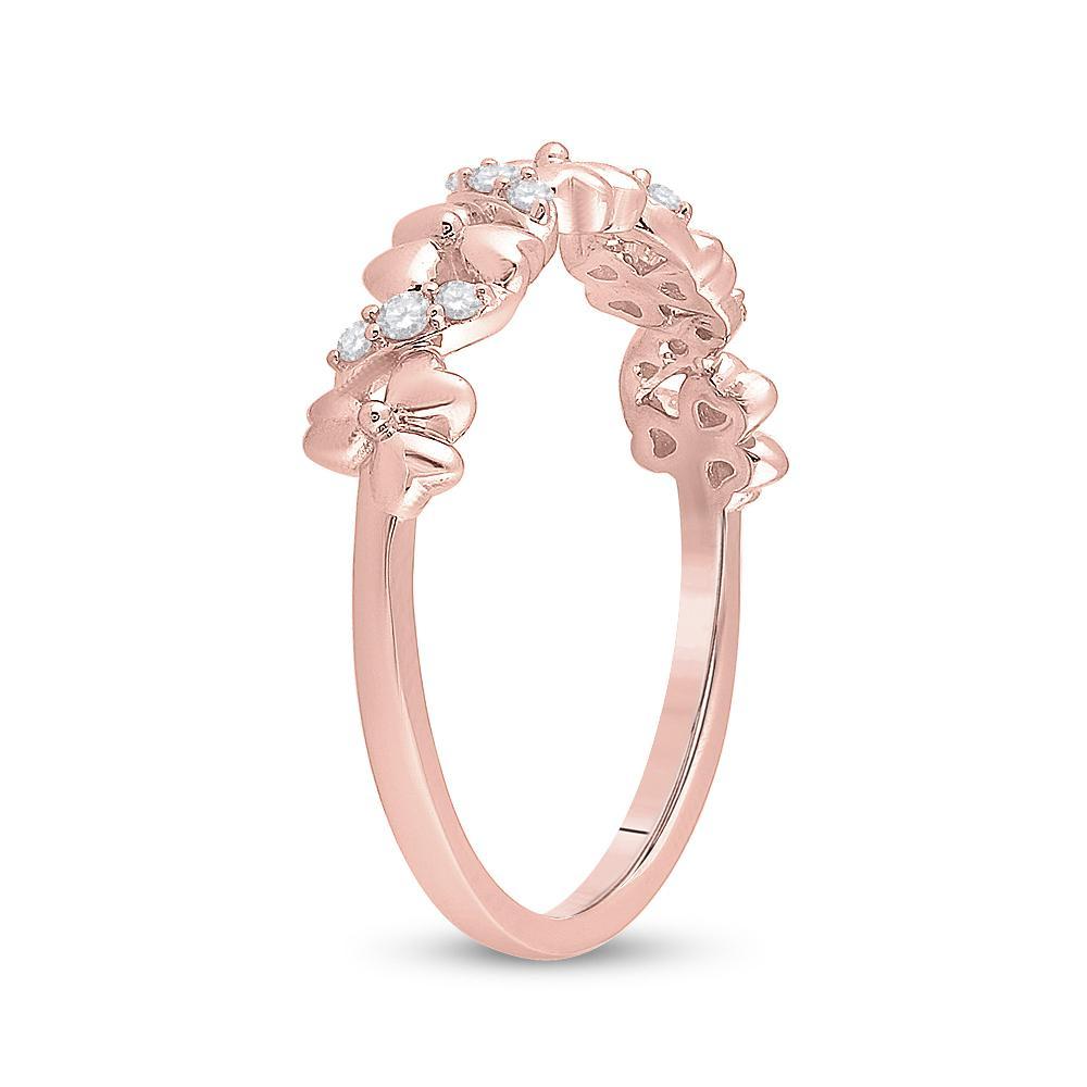 10kt Rose Gold Womens Round Diamond Flower Band Ring 1/8 Cttw
