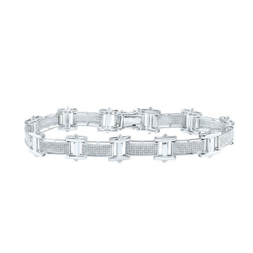 10kt White Gold Mens Round Diamond Link Bracelet 1-3/8 Cttw