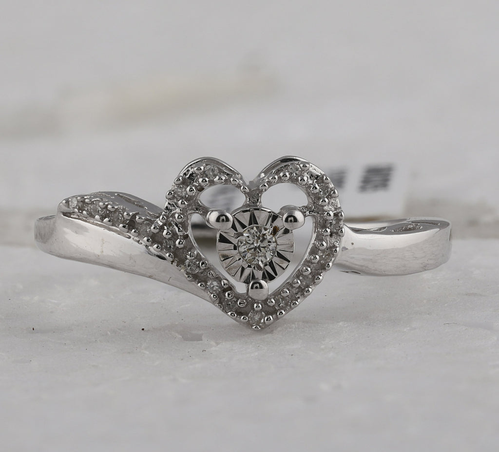 Sterling Silver Womens Round Diamond Heart Ring 1/10 Cttw