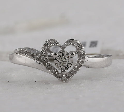 Sterling Silver Womens Round Diamond Heart Ring 1/10 Cttw