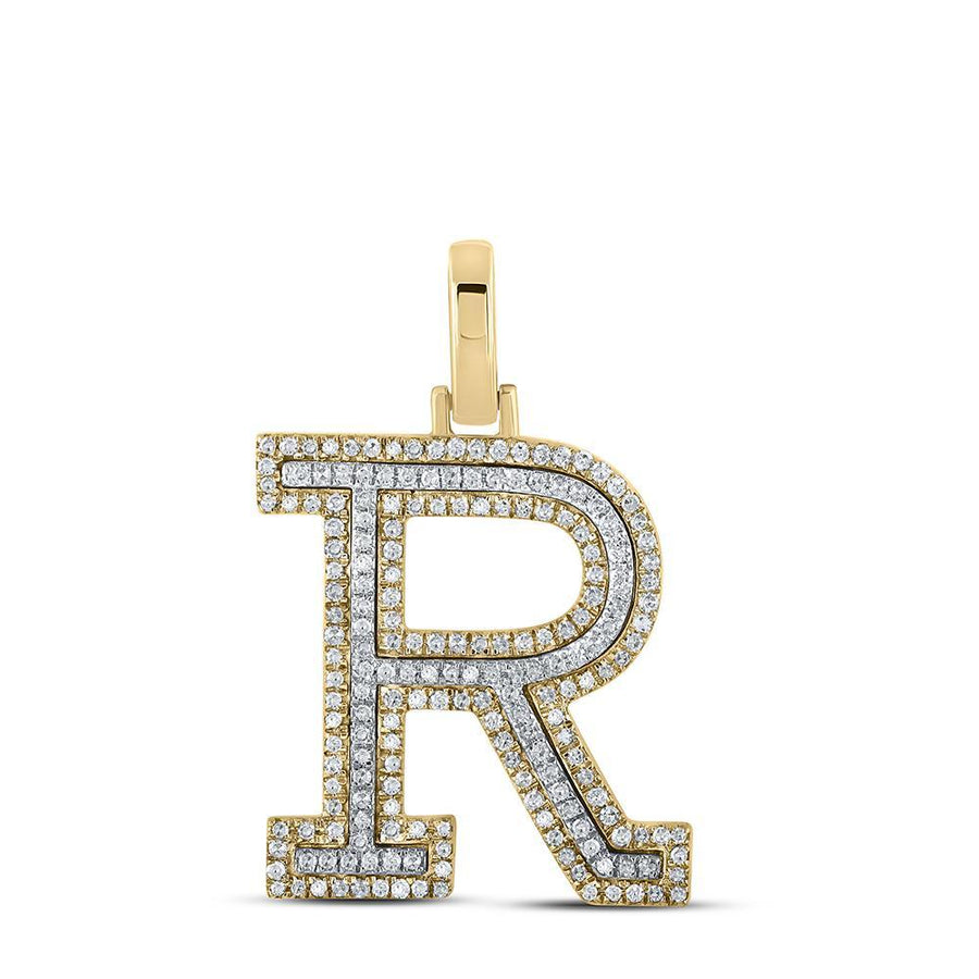 10kt Two-tone Gold Mens Round Diamond R Initial Letter Pendant 1/2 Cttw