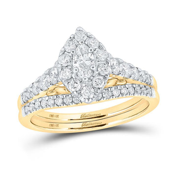14kt Yellow Gold Marquise Diamond Bridal Wedding Ring Band Set 1 Cttw